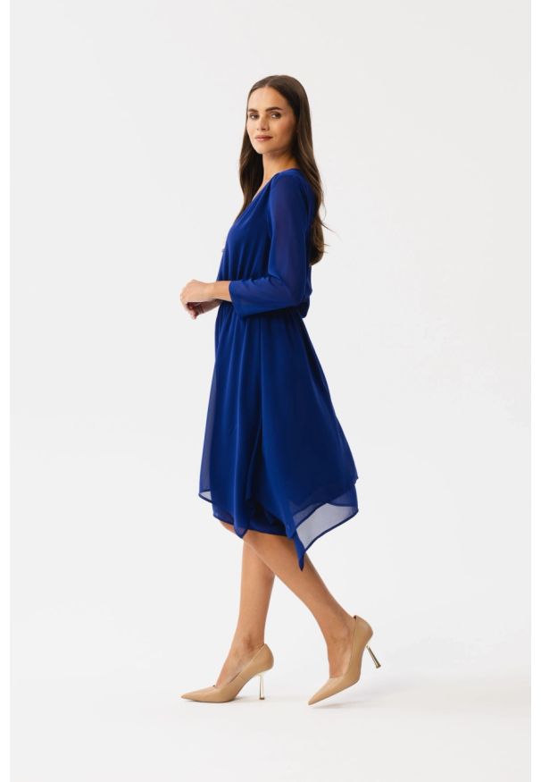 Stylove - Elegancka zwiewna sukienka szyfonowa wizytowa chaber. Okazja: na randkę. Materiał: szyfon. Typ sukienki: oversize. Styl: elegancki, wizytowy