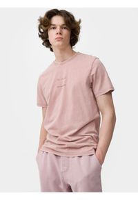4f - T-shirt regular z nadrukiem męski. Kolor: różowy. Materiał: bawełna. Wzór: nadruk