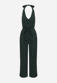 Born2be - Ciemnozielony Taliowany Kombinezon z Paskiem Wiązaniem i Odkrytymi Plecami Malurea. Okazja: na co dzień, na imprezę. Kolor: zielony. Materiał: jeans. Sezon: lato. Styl: casual #7