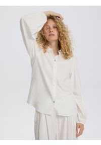 Reserved - Koszula z dodatkiem lnu - złamana biel. Materiał: len #1