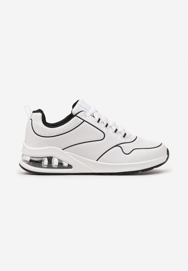 Born2be - Biało-Czarne Sneakersy przed Kostkę z Ekoskóry na Płaskiej Podeszwie Typu Air Faloen. Wysokość cholewki: przed kostkę. Nosek buta: okrągły. Zapięcie: sznurówki. Kolor: biały. Materiał: materiał. Obcas: na płaskiej podeszwie. Wysokość obcasa: niski