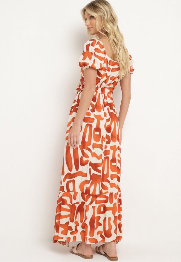 Born2be - Pomarańczowa Wiskozowa Sukienka z Kopertowym Dekoltem i Materiałowym Paskiem z Gumką w Talii Vikailla. Kolor: pomarańczowy. Materiał: wiskoza, materiał. Wzór: aplikacja. Typ sukienki: kopertowe. Styl: elegancki