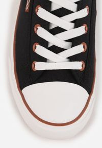 Born2be - Czarne Klasyczne Trampki do Kostki z Lamówką przy Podeszwie Kasiope. Okazja: na co dzień. Kolor: czarny. Materiał: jeans. Styl: klasyczny #4