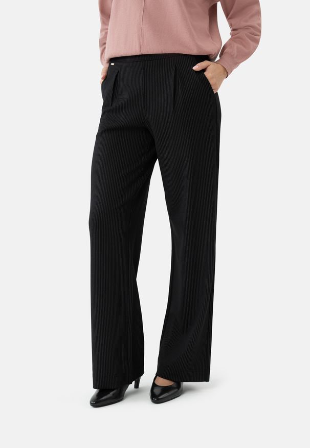 Volcano - Szerokie spodnie R-BRI. Okazja: na spotkanie biznesowe. Materiał: tkanina, elastan, materiał, poliamid, wiskoza. Wzór: prążki, gładki. Styl: biznesowy, elegancki