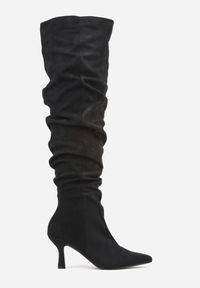 Renee - Czarne Kozaki w Stylu Slouchy na Szpilce Wiolisse. Okazja: na co dzień. Kolor: czarny. Materiał: jeans. Wzór: aplikacja. Obcas: na szpilce. Styl: casual #5