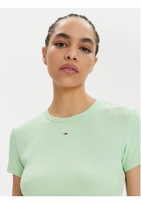 Tommy Jeans T-Shirt Essential DW0DW17383 Zielony Slim Fit. Kolor: zielony. Materiał: bawełna