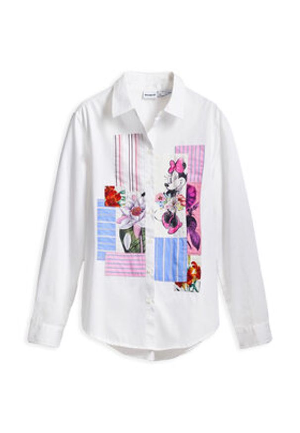 Desigual Koszula Flowers Minnie 25SWCW24 Biały Regular Fit. Kolor: biały. Materiał: bawełna