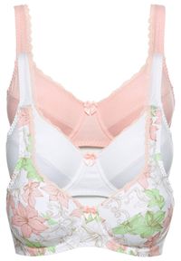 bonprix - Biustonosz bawełniany na fiszbinach (3 szt.). Kolor: biały. Materiał: bawełna. Wzór: kwiaty, nadruk, aplikacja, koronka #1