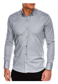 Ombre Clothing - Koszula męska z długim rękawem SLIM FIT - szara - Rozmiar: S. Typ kołnierza: kołnierzyk klasyczny. Kolor: szary. Materiał: tkanina, elastan, bawełna. Długość rękawa: długi rękaw. Długość: długie. Wzór: gładki. Styl: klasyczny, elegancki