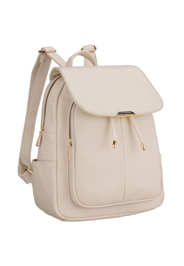 Mały plecak damski ze skóry ekologicznej beżowy miejski z klapką Peterson PTN MBP-10-F19. Kolor: beżowy. Materiał: skóra ekologiczna