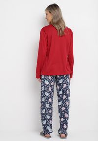 Born2be - Czerwony 2-Częsciowy Bawełniany Komplet Piżamowy Spodnie i Koszulka Afexa. Kolor: czerwony. Materiał: bawełna. Wzór: aplikacja #2