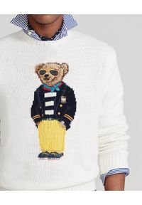 Ralph Lauren - RALPH LAUREN - Biały sweter z misiem Polo Bear Regular Fit. Typ kołnierza: polo. Kolor: biały. Materiał: bawełna, len, dzianina, prążkowany. Wzór: haft #5