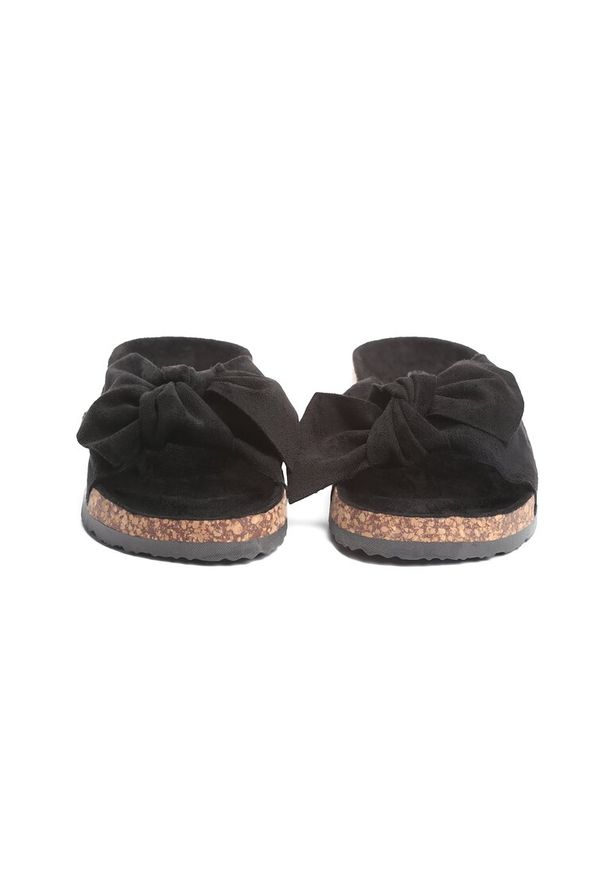 Born2be - Czarne Klapki z Ozdobną Kokardą Subcellular. Kolor: czarny. Wzór: aplikacja. Sezon: lato. Obcas: na obcasie. Styl: elegancki. Wysokość obcasa: niski