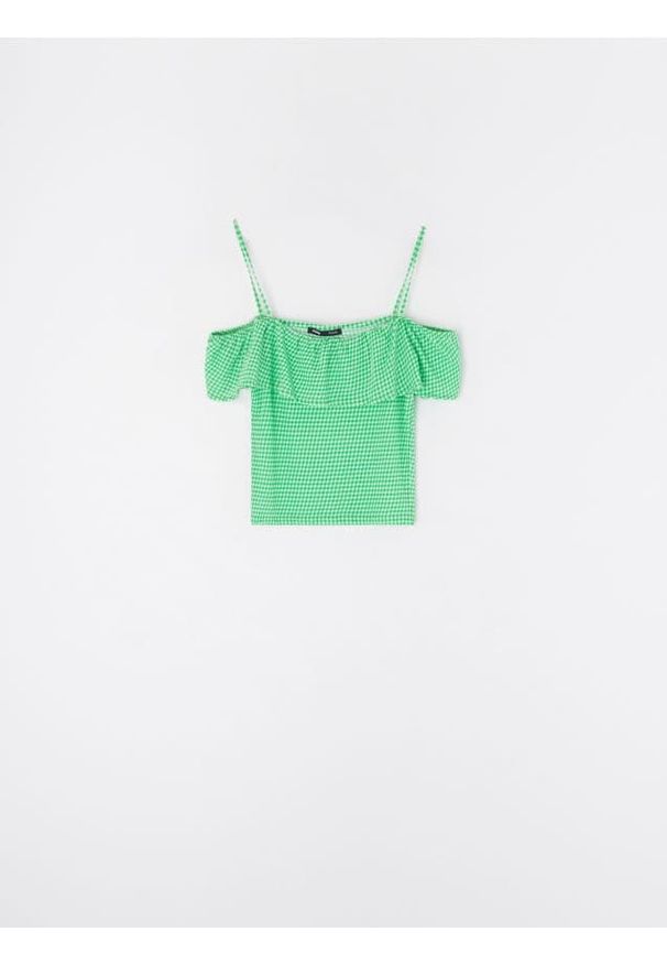 Sinsay - Top na ramiączkach z falbaną przy dekolcie - zielony. Kolor: zielony. Długość rękawa: na ramiączkach