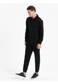 Ombre Clothing - Komplet męski dresowy bluza z kołnierzem polo + spodnie - czarny V8. Typ kołnierza: polo. Kolor: czarny. Materiał: dresówka #4