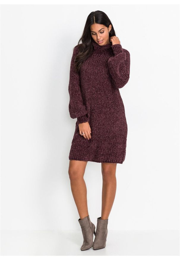 bonprix - Sukienka z dzianiny szenilowej z poliestru z recyklingu. Kolor: fioletowy. Materiał: dzianina, poliester