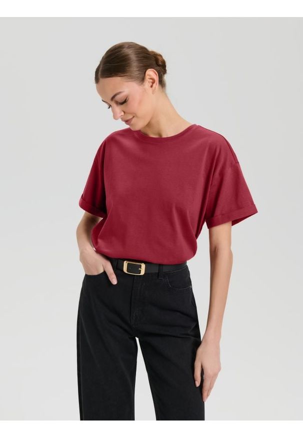 Sinsay - Koszulka z krótkim rękawem - pomarańczowy. Kolor: pomarańczowy. Długość rękawa: krótki rękaw. Długość: krótkie