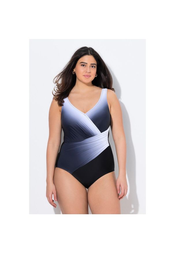 ULLA POPKEN - Damski Strój kąpielowy cieniowanie miękkie miseczki drapowanie. Kolekcja: plus size. Kolor: czarny. Materiał: poliamid, materiał, elastan