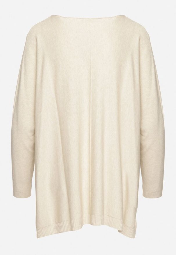 Born2be - Jasnobeżowy Sweter z Wiskozą o Klasycznym Kroju z Kieszeniami i Rozcięciami Narista. Okazja: na co dzień. Kolor: beżowy. Materiał: wiskoza. Styl: klasyczny