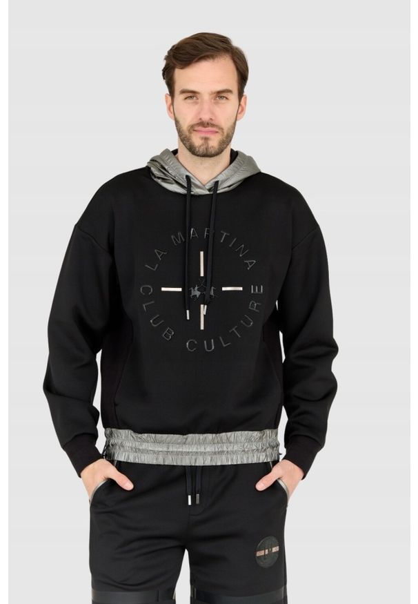 La Martina - LA MARTINA Czarna bluza męska z kapturem, Rozmiar M. Typ kołnierza: kaptur. Kolor: czarny