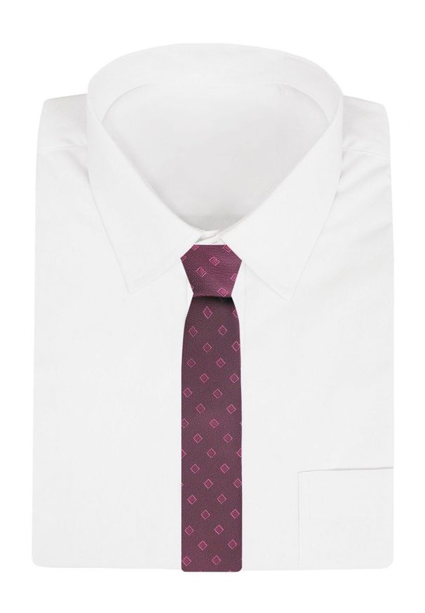 Krawat Męski - Angelo di Monti - Malinowe Bordo w Grochy. Kolor: czerwony. Materiał: tkanina. Wzór: grochy. Styl: elegancki, wizytowy