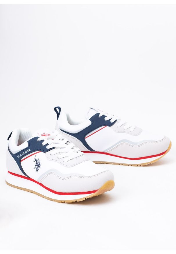 U.S. Polo Assn - Sneakersy dziecięce U.S. POLO NOBIK010K/3NH2 WHI-DBL08. Okazja: do pracy, na spacer, na co dzień. Kolor: biały. Sport: turystyka piesza