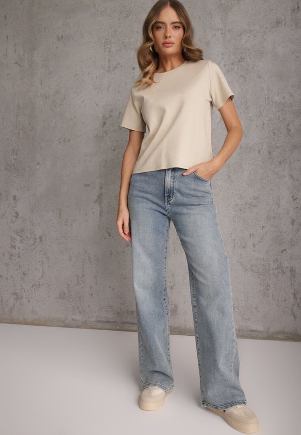 Renee - Beżowy Casualowy T-shirt z Bawełny Nealiara. Okazja: na co dzień. Kolor: beżowy. Materiał: bawełna. Wzór: aplikacja. Styl: casual