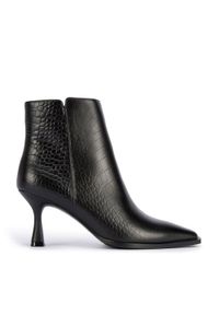 Wittchen - Botki ze skóry croco na szpilce czarne. Kolor: czarny. Materiał: skóra. Obcas: na szpilce. Styl: rockowy. Wysokość obcasa: średni #1
