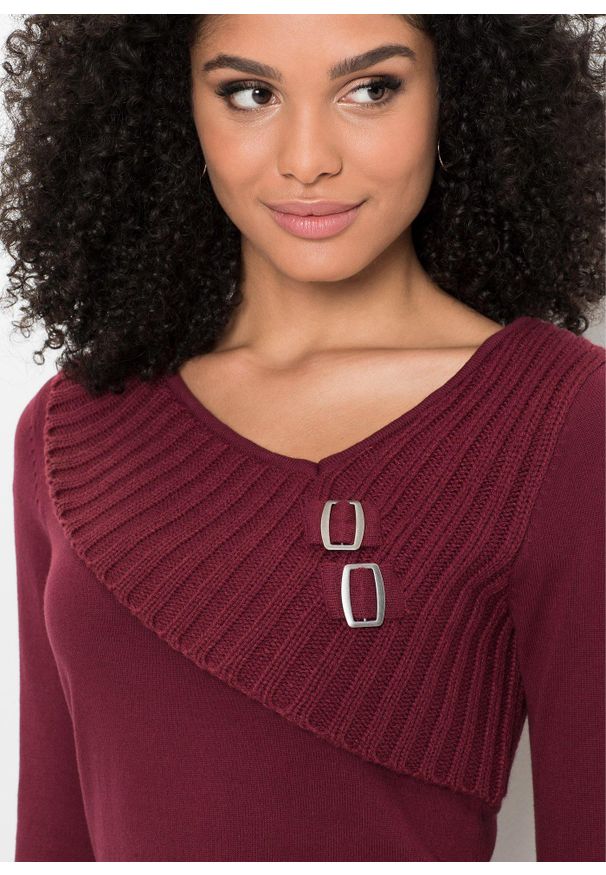 bonprix - Cienki sweter z bawełną. Kolor: czerwony. Materiał: dzianina, bawełna. Wzór: gładki, ze splotem