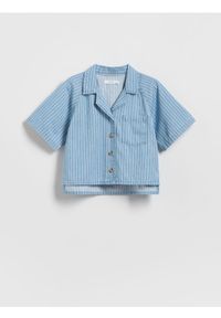 Reserved - Jeansowa koszula w paski - niebieski. Kolor: niebieski. Materiał: jeans. Długość: krótkie. Wzór: paski #1