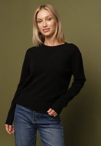 Born2be - Czarny Klasyczny Sweter z Wiskozą i Wełną Norpine. Okazja: na co dzień. Kolor: czarny. Materiał: wełna, wiskoza. Styl: klasyczny