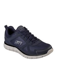 skechers - Buty męskie SKECHERS Track Scrolic. Okazja: na co dzień. Kolor: niebieski. Materiał: skóra. Sport: fitness