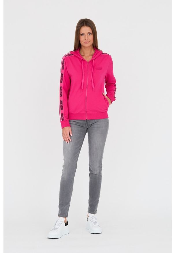 MOSCHINO Różowa damska bluza z lampasami, Rozmiar M. Kolor: różowy