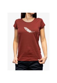 OCUN - Koszulka z nadrukiem damska Ocun Classic T Organic Feather. Kolor: czerwony. Wzór: nadruk