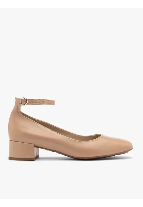 Ryłko - Beżowe czółenka z paskiem wokół kostki. Zapięcie: pasek. Kolor: beżowy. Materiał: skóra. Obcas: na obcasie. Styl: street. Wysokość obcasa: średni