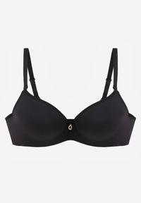 Born2be - Czarny Gładki Biustonosz Push Up z Aplikacją z Cyrkoniami Murita. Kolor: czarny. Materiał: materiał. Rodzaj stanika: push-up. Wzór: gładki, aplikacja #1