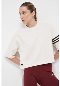 adidas Originals t-shirt damski kolor beżowy. Kolor: beżowy. Materiał: materiał. Wzór: aplikacja. Styl: klasyczny #5