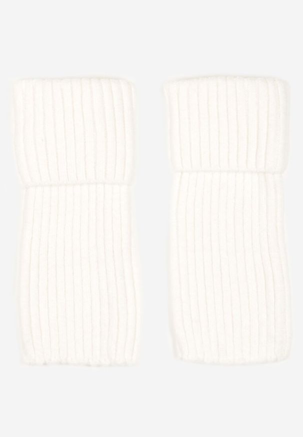 Born2be - Białe Skarpety Getry Ozdobione Wywinięciem Ilarael. Kolor: biały. Wzór: aplikacja