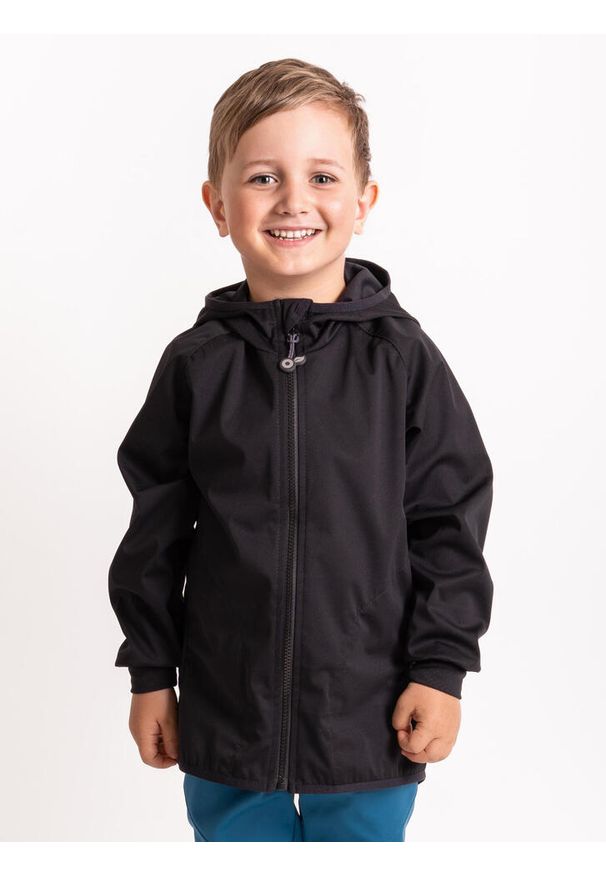 UNUO - Kurtka softshellowa dziecięca bez ocieplenia, elastyczna Basic, czarna. Kolor: czarny. Materiał: softshell. Sezon: lato, jesień, wiosna