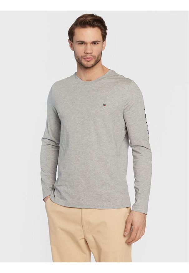 TOMMY HILFIGER - Tommy Hilfiger Longsleeve Logo MW0MW09096 Szary Slim Fit. Kolor: szary. Materiał: bawełna. Długość rękawa: długi rękaw