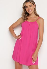 Born2be - Fuksjowa Wiskozowa Sukienka na Regulowanych Ramiączkach Ulantia. Okazja: na co dzień. Kolor: różowy. Materiał: wiskoza. Długość rękawa: na ramiączkach. Sezon: lato. Styl: casual, elegancki #1