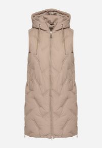 Born2be - Jasnobeżowa Pikowana Kamizelka z Kapturem i Kieszeniami Esarivie. Okazja: na spacer. Typ kołnierza: kaptur. Kolekcja: plus size. Kolor: beżowy. Materiał: jeans #5