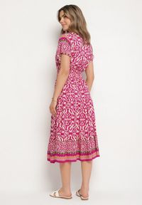 Born2be - Fioletowa Bawełniana Sukienka z Guzikami i Ornamentnym Wzorem Zisselle. Kolor: fioletowy. Materiał: bawełna #3