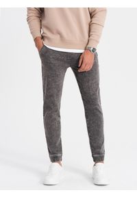 Ombre Clothing - Spodnie męskie marmurkowe jeansowe JOGGERY - szare V3 - Rozmiar: M. Kolor: szary. Materiał: jeans