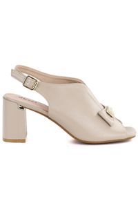 Sandały damskie na słupku z kokardką beżowe Jezzi RMR25112-3. Kolor: beżowy. Materiał: skóra ekologiczna. Obcas: na słupku #1