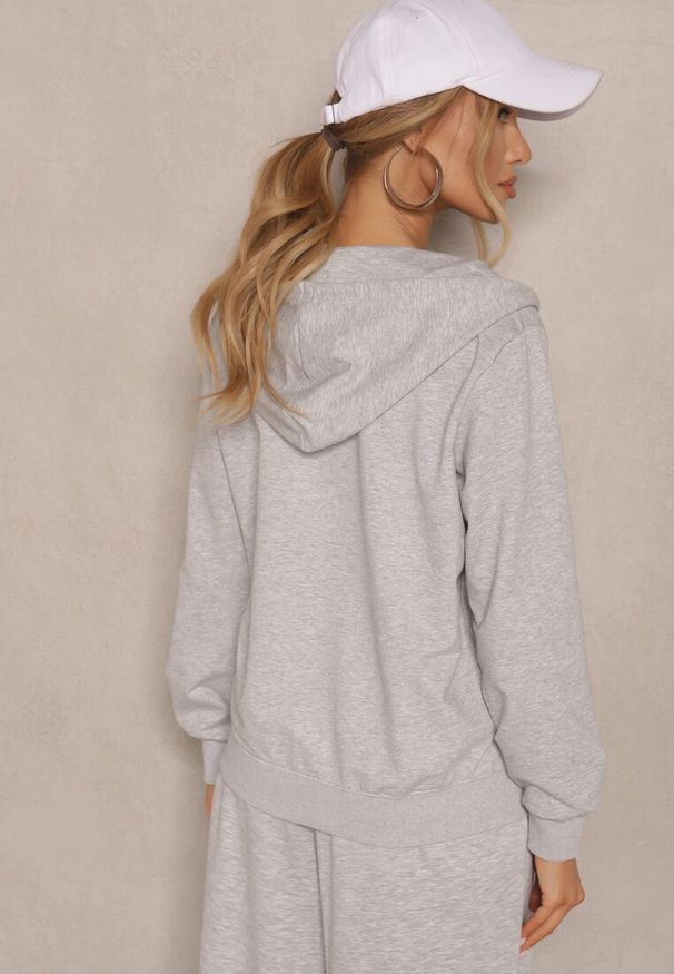 Renee - Szara Bluza Rozpinana z Bawełny z Kapturem Telisienna. Okazja: na co dzień, na spacer. Typ kołnierza: kaptur. Kolor: szary. Materiał: bawełna. Wzór: aplikacja. Styl: sportowy, casual