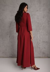 Renee - Bordowa Elegancka Sukienka o Kopertowym Kroju Zdobiona Aplikacją w Talii Zilendra. Kolor: czerwony. Wzór: aplikacja. Typ sukienki: kopertowe. Styl: elegancki #3