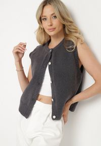 Born2be - Ciemnoszara Rozpinana Kamizelka z Wełną Eravina. Okazja: na co dzień. Kolor: szary. Materiał: wełna. Styl: klasyczny, casual, elegancki #5