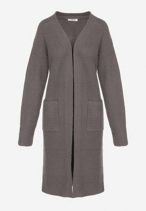 Born2be - Szary Niezapinany Kardigan z Bawełną o Długim Kroju Asorisse. Okazja: na co dzień. Kolor: szary. Materiał: bawełna. Długość: długie. Styl: casual, elegancki