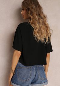 Renee - Czarny T-shirt o Fasonie Cropped Oversize Brighta. Kolor: czarny. Materiał: jeans #5